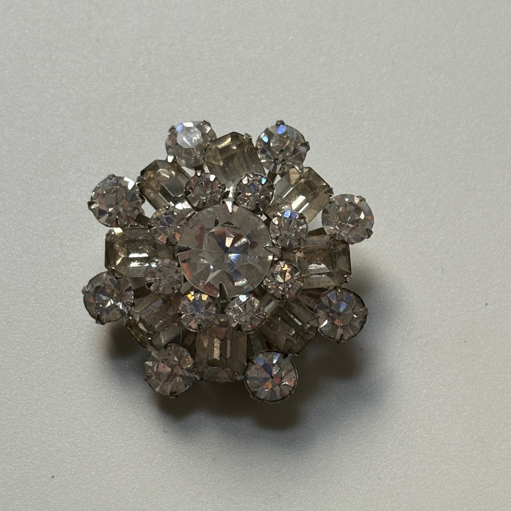 Silver tone Crystal Brooch